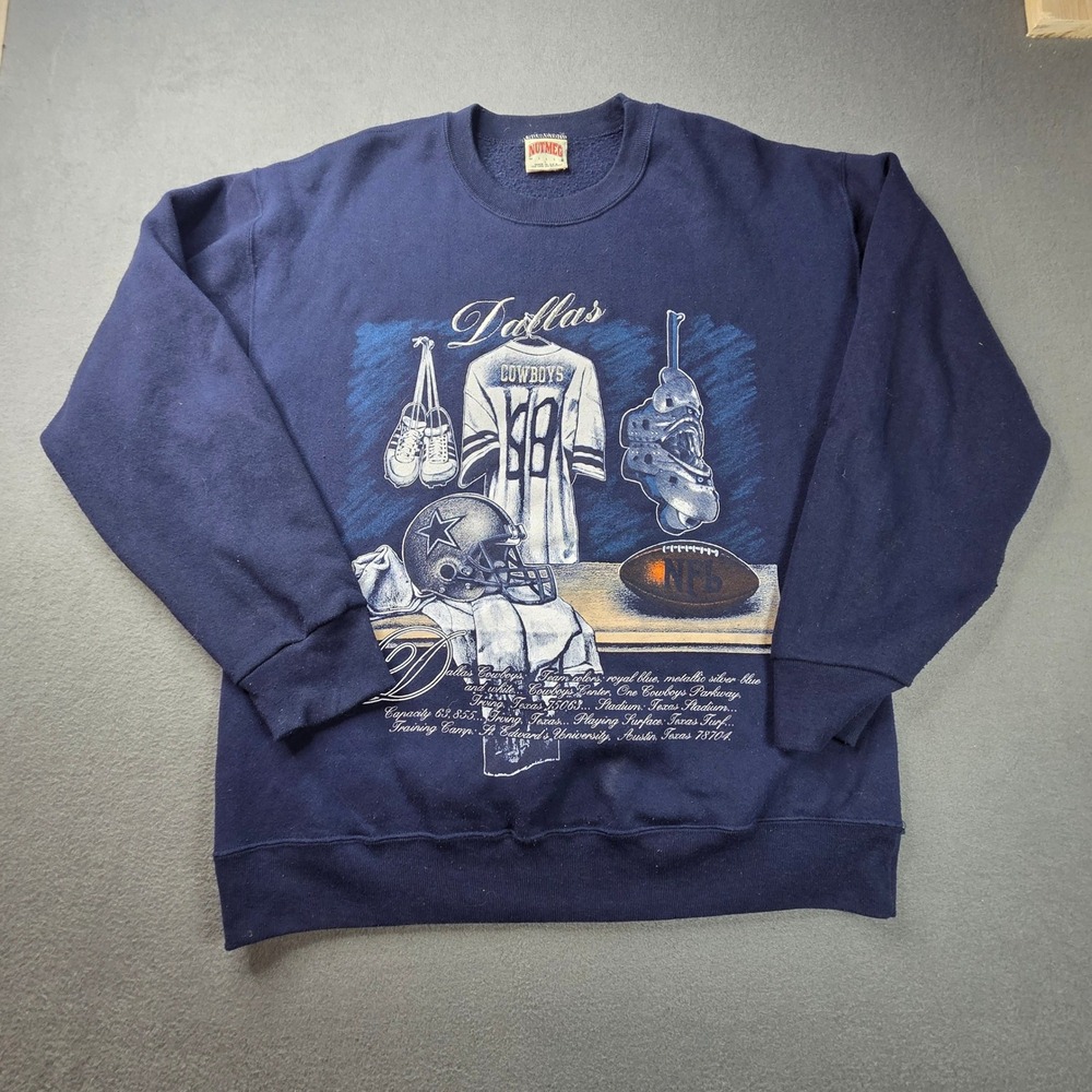 Vintage Nutmeg Mills Dallas Cowboys Sweatshirt Navy Blue Large 90s NFL USA Made